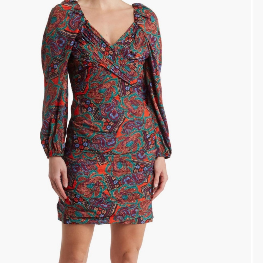 Veronica Beard Bellino Paisley Long Sleeve Silk Blend Dress